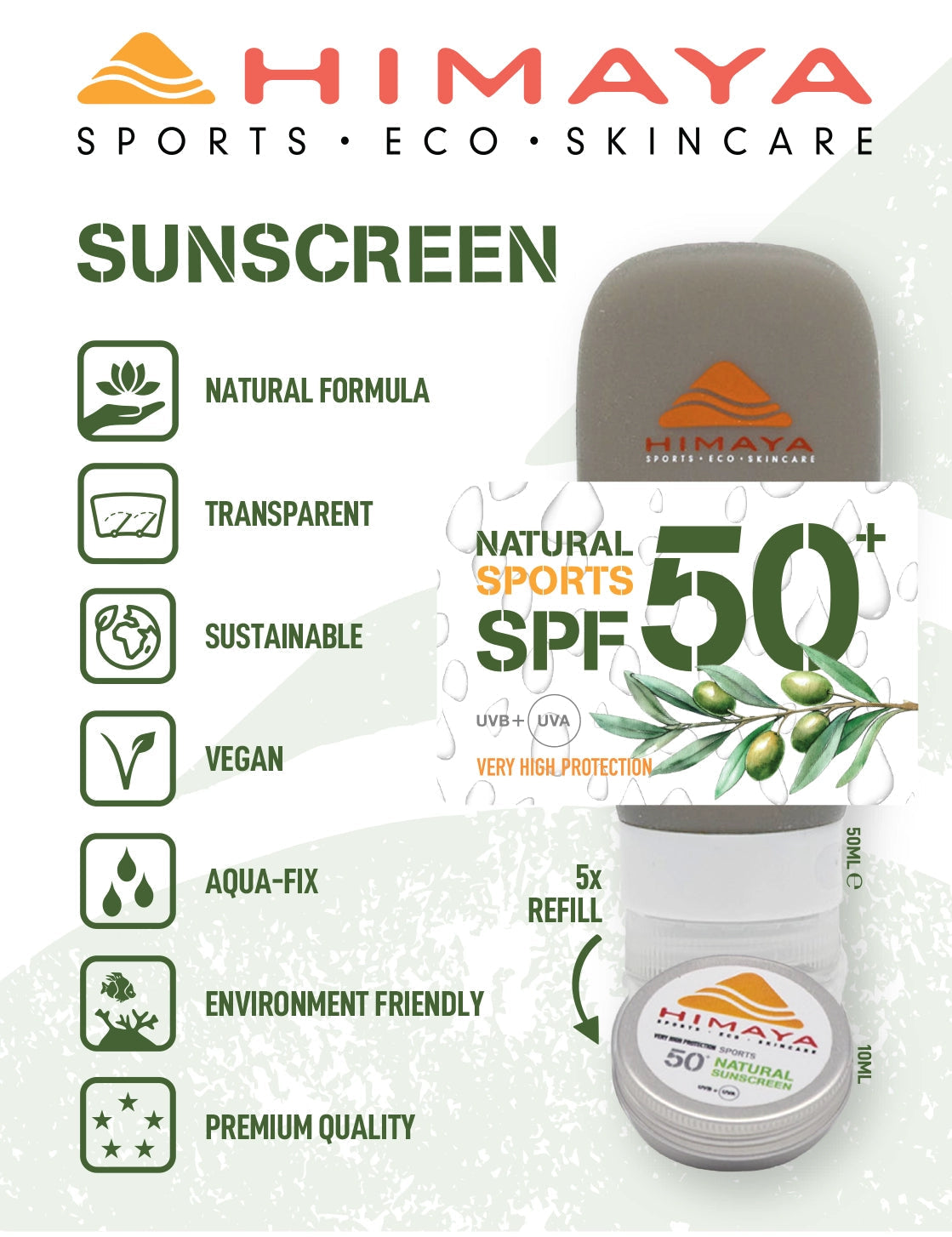 HIMAYA Natural Sunscreen SPF 50+ 200ml – Mineral - Zinc - Reef Safe -Refillable (Copy) Himaya